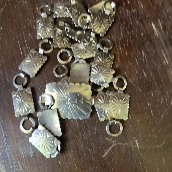 Vintage Southwestern Stamped Silver Concho Link Belt Chain